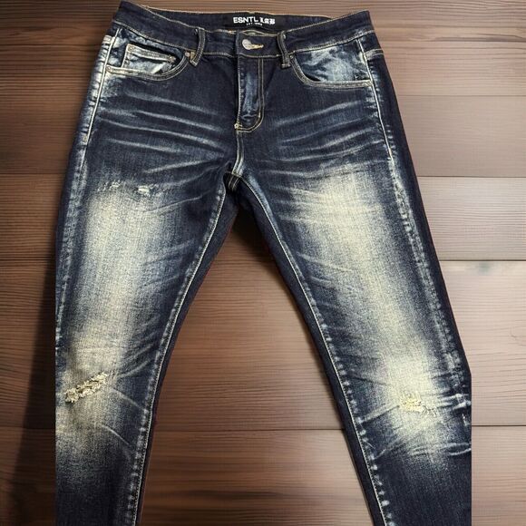 ESNTL LAB DISTRESSED STREET BLUE JEANS SIZE 30 MEN - Picture 2 of 11